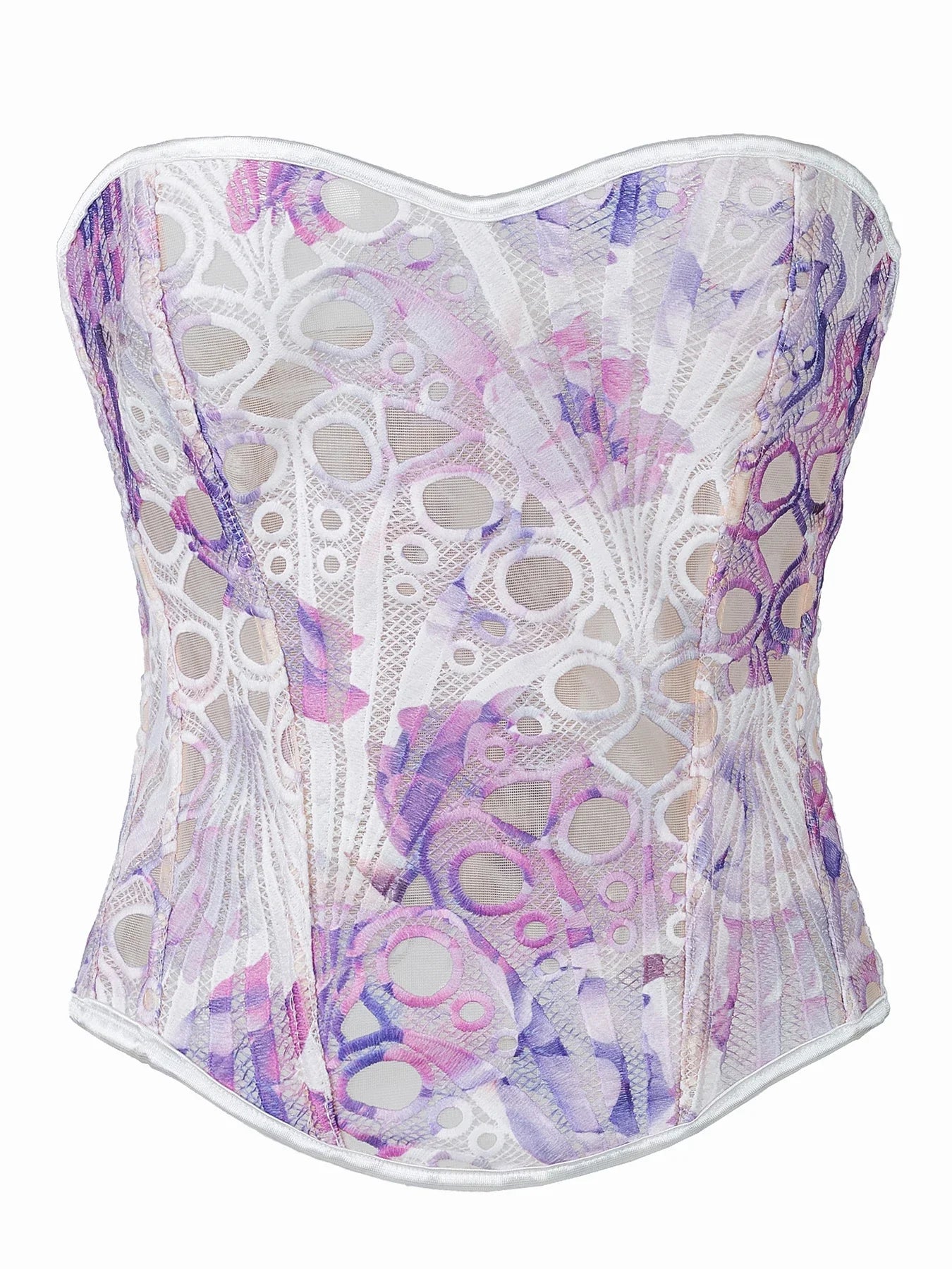 Women’s Tie-Dye Lace Boned Bustier, Sexy Strapless Corset Top, Hollow-out Breathable Slimming Shapewear