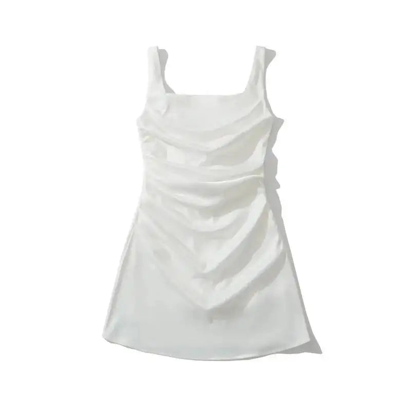 Square Neck Camisole Dress For Women With Back Cross Straps Slim Fit Ruched Waist Boned Mini Skirt Pure Desire Dress Casual 0VNB