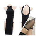 High Slit Cheongsam Uniform Temptation Erotic Nightdress Women Sexy Lingerie Dress+Panties Set Porn Sex Nightie
