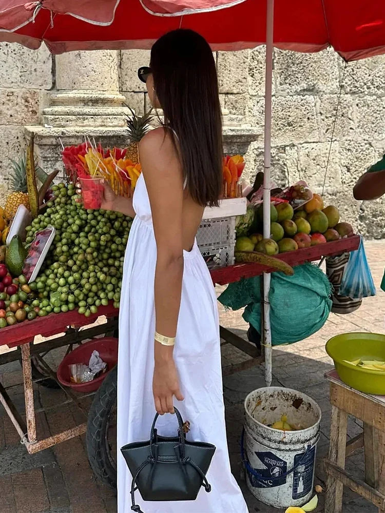 Foridol White Women Sundress Backless Sexy Casual Beach Vestidos Maxi Long A-line Fashion Holiday New Dress
