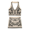 Foridol Floral Embroidery Summer Women Set Crop Top+mini Skirt Matching Set Casual Chic Halter Dress Set 2 Pcs Outfits Beach