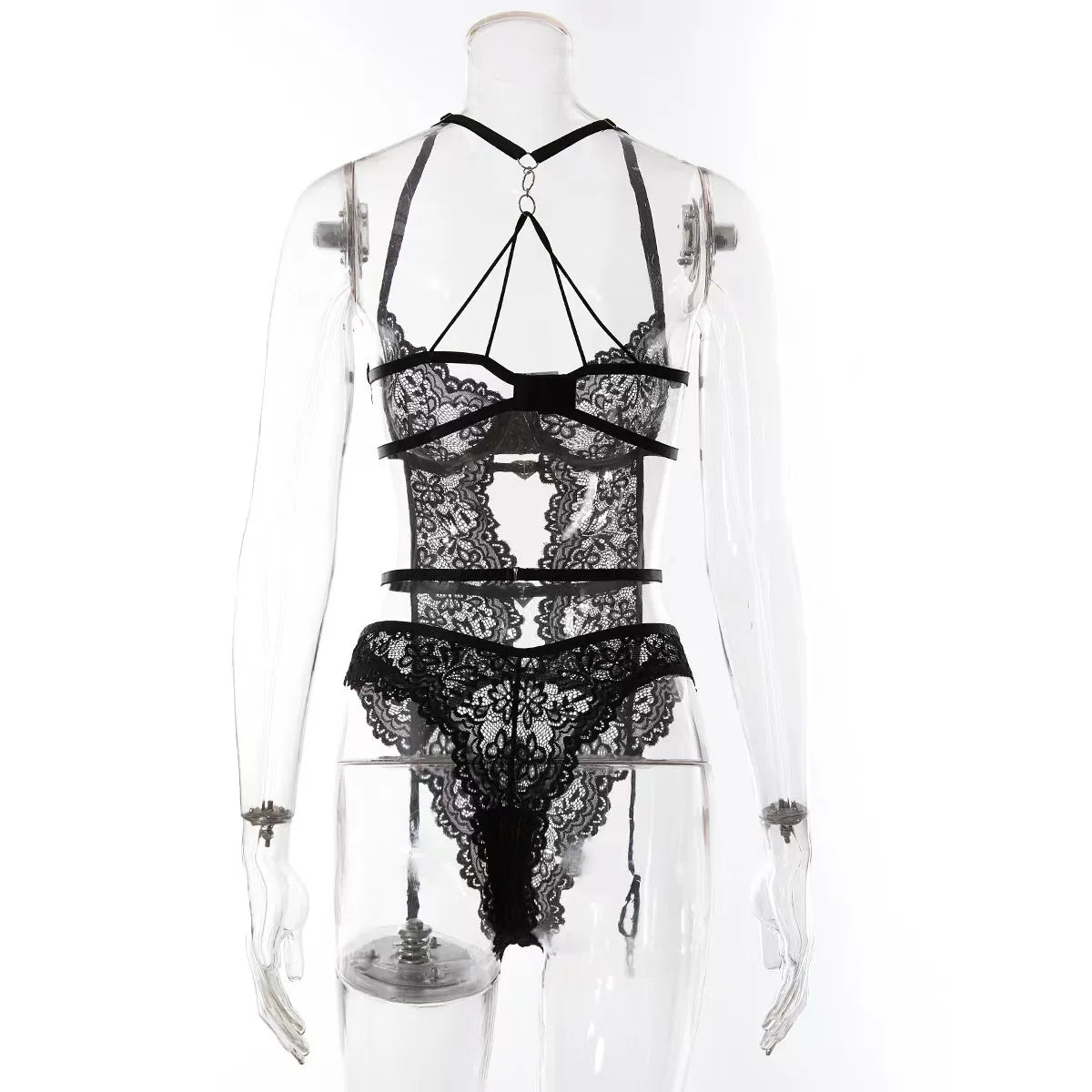 Sexy lingerie European and American Internet celebrity pure desire see-through mesh splicing sexy lace jumpsuit