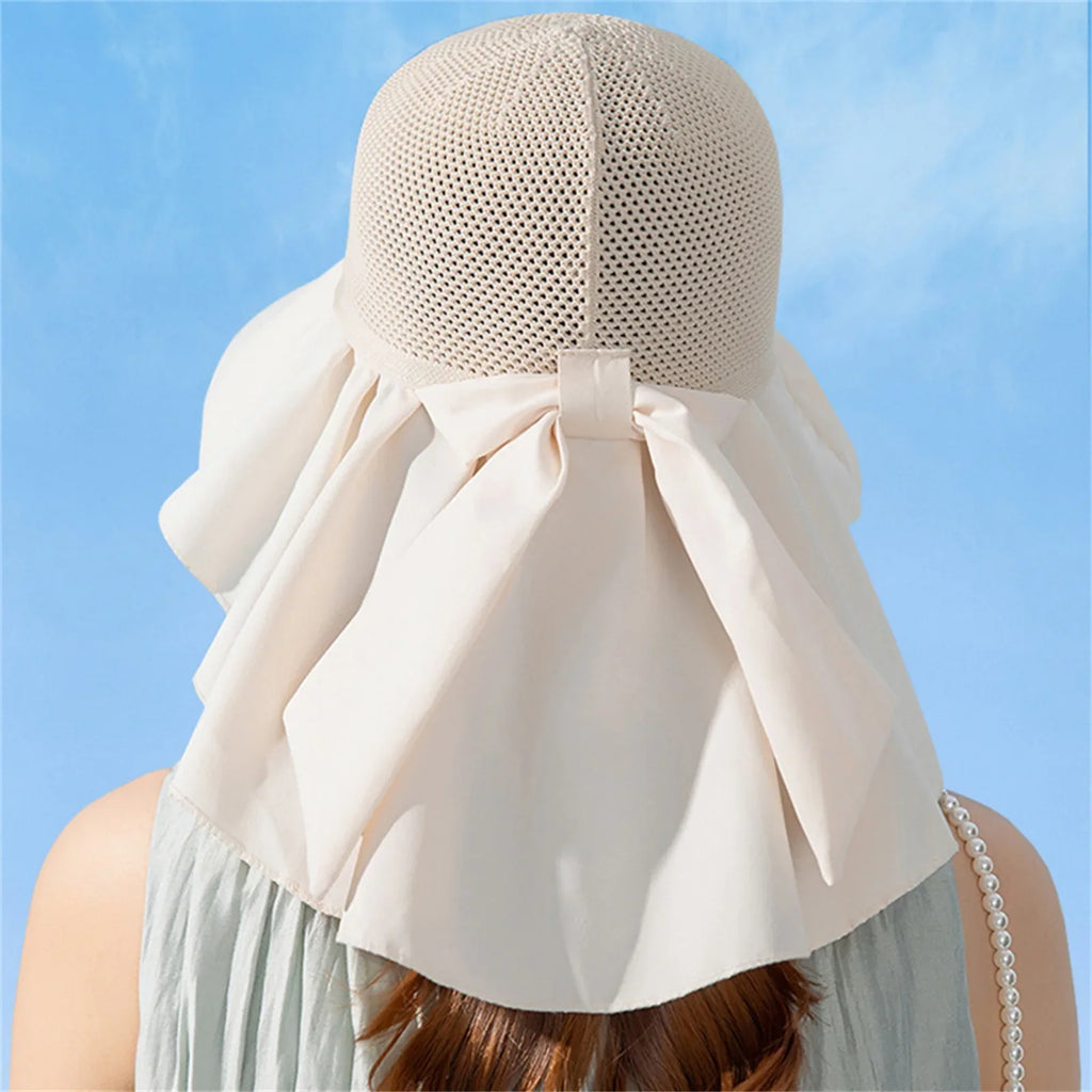Women's Sun Hat with Neck Flap Solid Stylish Foldable Wide Brim Beach Hat for Outdoor Hiking
