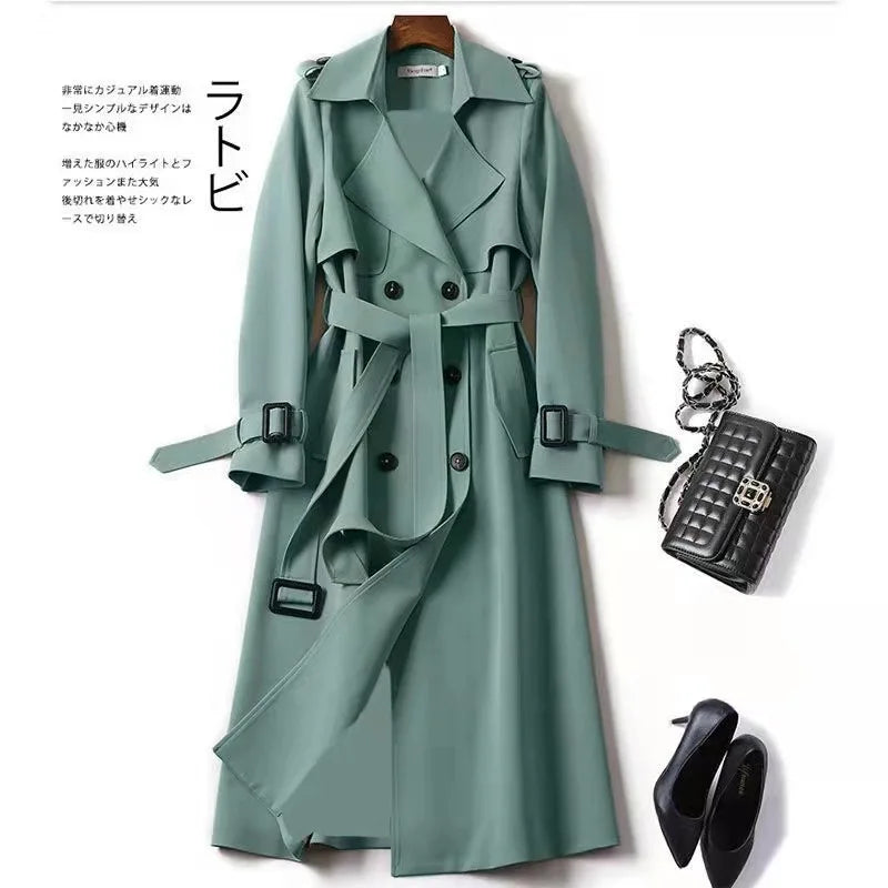 Phantasy Trench Coat Women Long Sleeve Jacket British Style Long Cloack Lace Up Elegant Office Lady Trench Spring Autumn Outfit