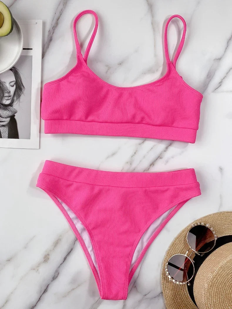 8 Colors Sexy Bikini Women Push Up Swimwear Swimsuit High Waist Solid Bikinis Set Bathing Suit Beach Bikini Female Bikinis Mujer