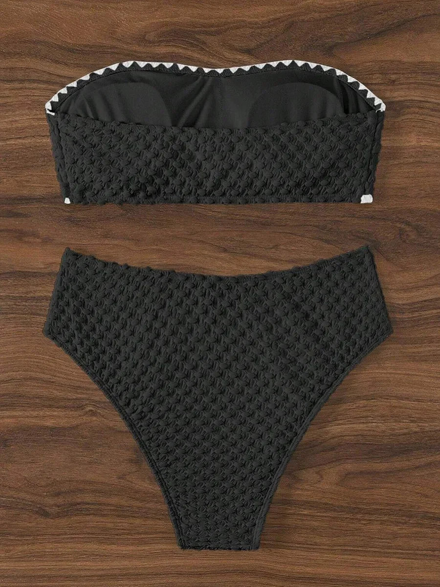XS - L Wrinkled Strappy Bandeau High Waist Bikini Female Swimsuit Women Swimwear Two-pieces Bikini Set Bather Bathing Suit Swim