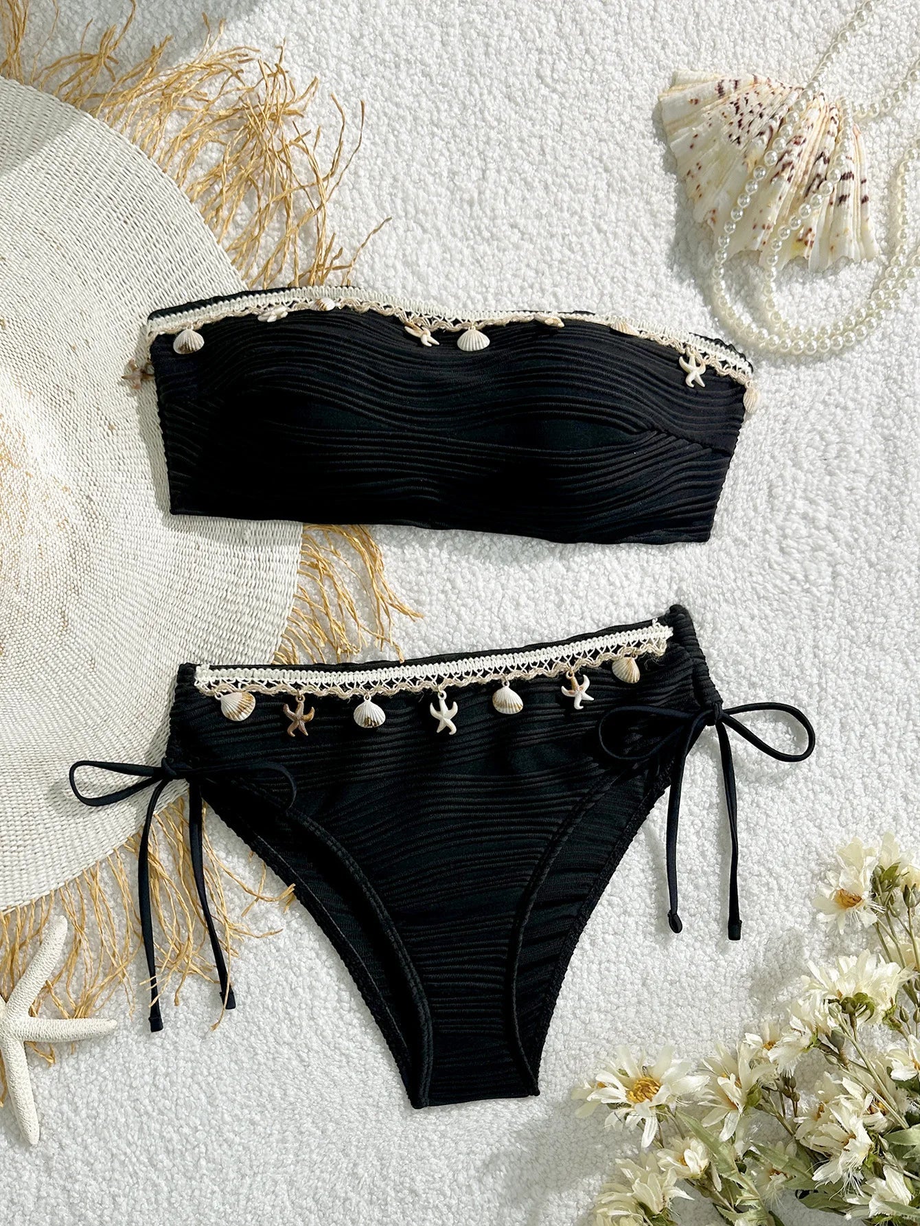XS - XL Bandeau Wrinkled High Cut Bikini Women Swimwear Female Swimsuit Two-pieces Bikini Set Shells Bather Bathing Suit Swim