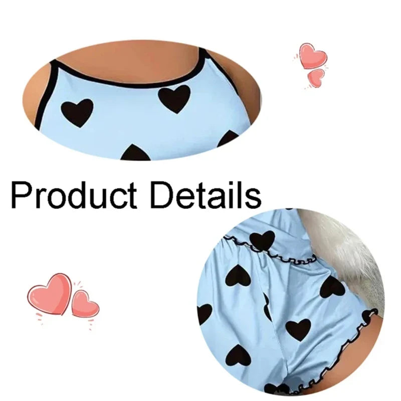 Women's Sleepwear Pajama Set Pajamas T-Shirts Shorts Pink Heart-Shaped Print T-Shirt Ice Silk Top Comfortable loungewear