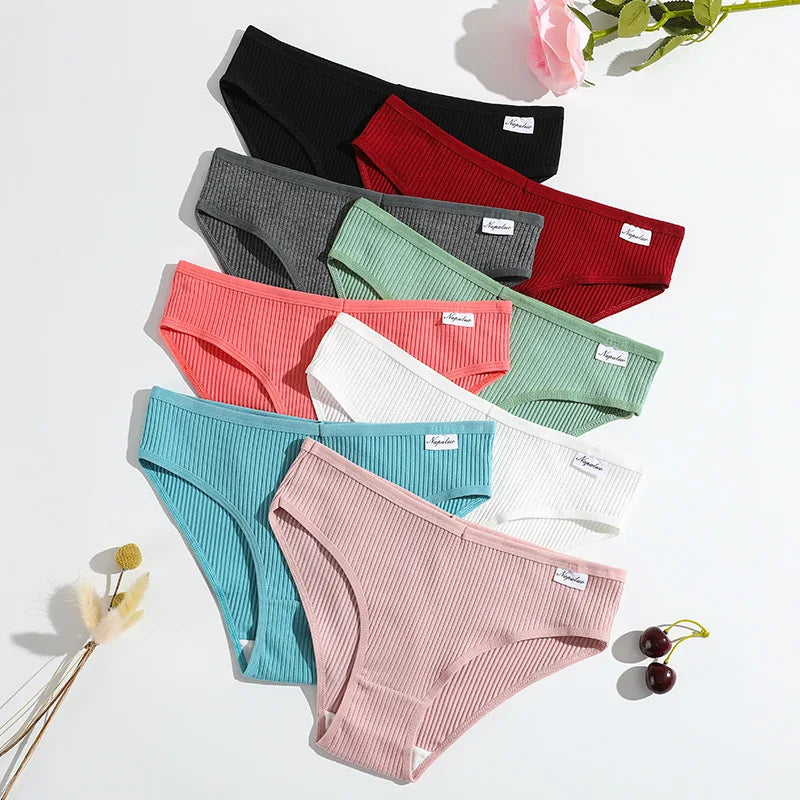 8 Pcs / Set Women' Cotton G-String Thong Panties Low Rise Sexy V-Shaped Underwear Soft And Breathable Bikini Lingerie
