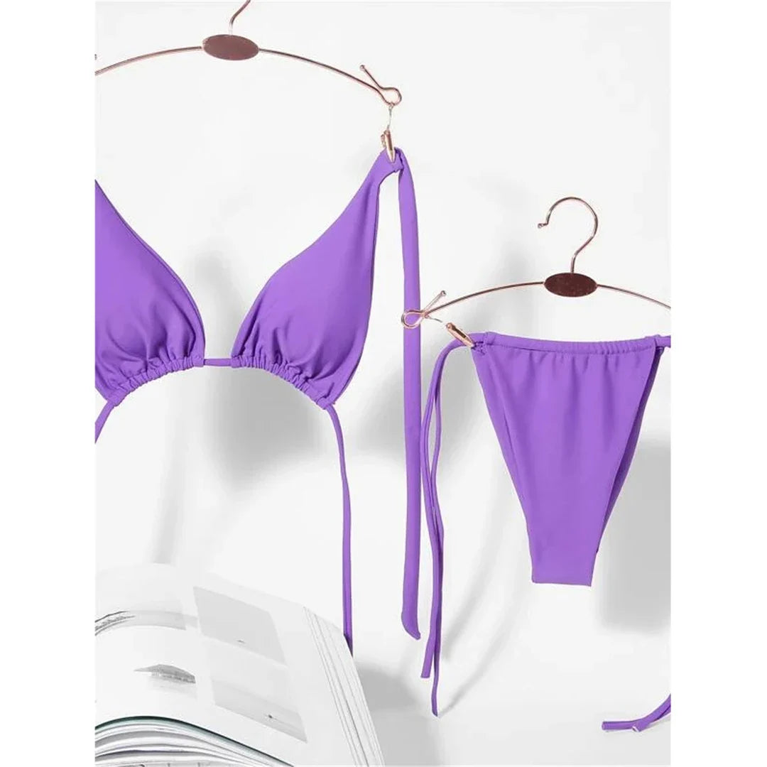 Sexy 11 Color Halter Mini Micro Thong Bikini Female Swimsuit Women Swimwear Two-pieces Bikini set Bather Bathing Suit Swim V4064