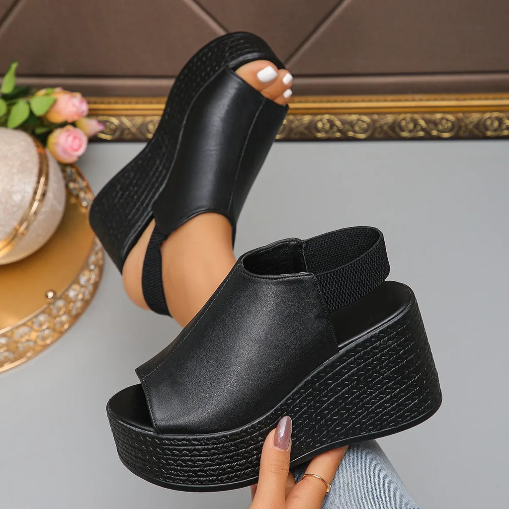 Fish Mouth Leopard Fashion Casual Wedge Heel Slippers for Women's 2026 Summer New Open Toes Breathable Comfortable Beach Sandals
