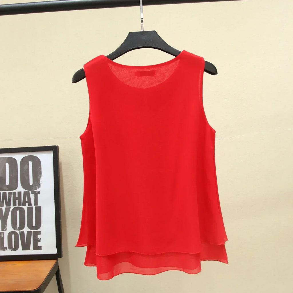 MOYISU New Arrival Summer Plus Size Outside Wear Large Size Doll Collar Loose Sleeveless Chiffon Vest Top Woman