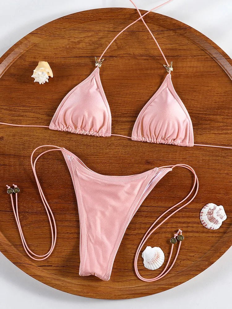 Miyouj Triangle Bikini New Two Piece Suit Solid Color Beachwear 2026 Bikini Women's Swimsuits Sexy Bathsuit Micro Thong Swimwear