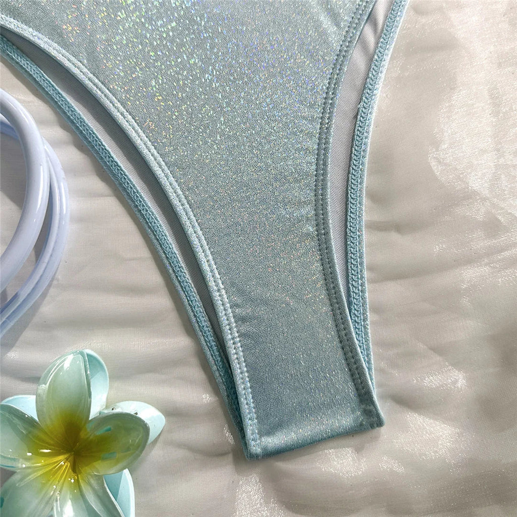 U Shaped Glitter Sparkling Shiny Bikini Female Swimsuit Two-Pieces Bikini Set Women Swimwear Brazilian Bathing Suit Bather V7564