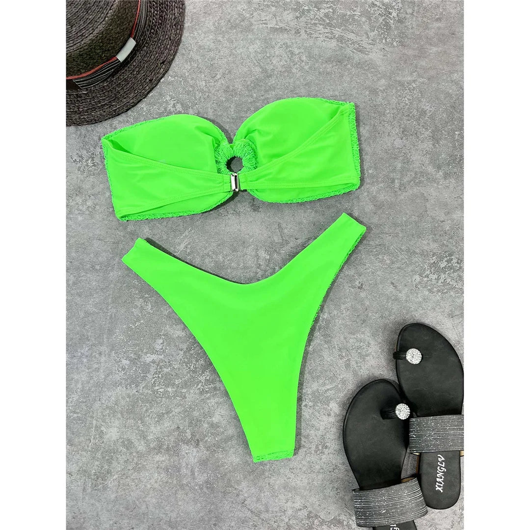 Sexy Wrinkled Bandeau Strapless Bikini Women Swimwear Female Swimsuit Two-Pieces Bikini Set Bather Bathing Suit Swim Lady V3367L