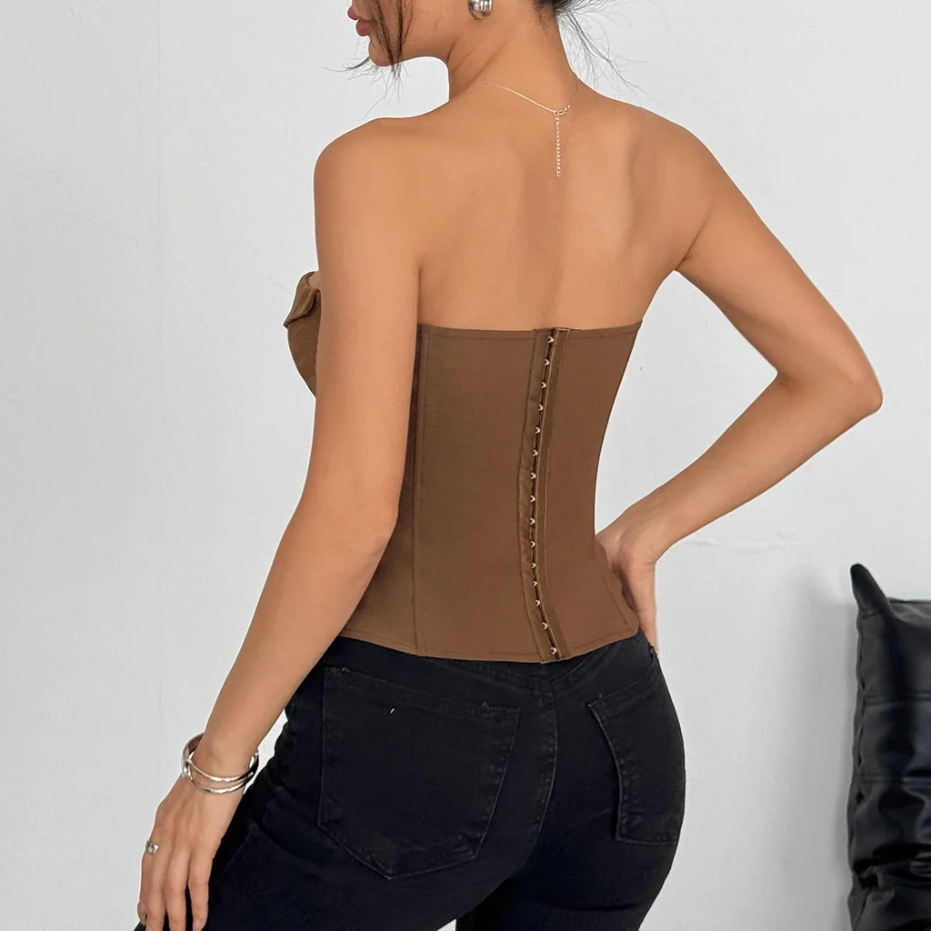 Spring Summer Women's Tank Top 2026 New Sexy Strapless Crop Top Fashion American Style Fishbone Corset Lady Night Club Camisole