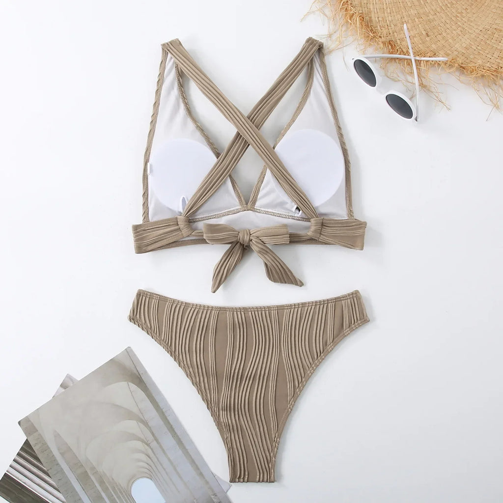 2025 Wrinkled Crinkled Bikini Women Swimwear Female Swimsuit Two-pieces Bikini Set High Cut Bathing Suit Swim Beach Wear Lady