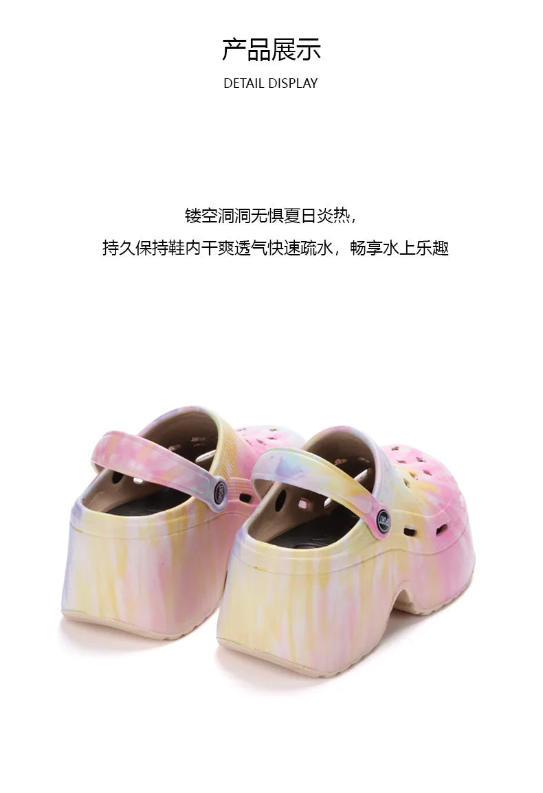 Leopard Platform Clogs for Women Closed Toe Chunky High Heel Sandals Woman New Summer Street Beach Slides Girls Fashion Slippers