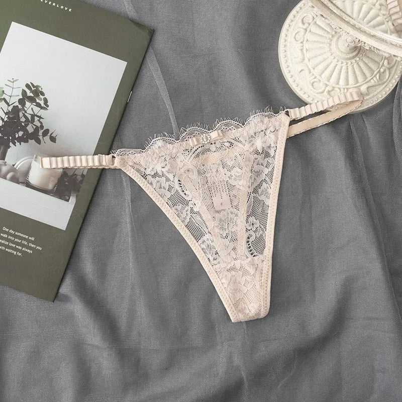 New Sexy Pink  Women's Underwear Low-Waisted Sexy Thong Attractive Breathable Women Panties Bra Rhinestone Fashion  Comfort Br
