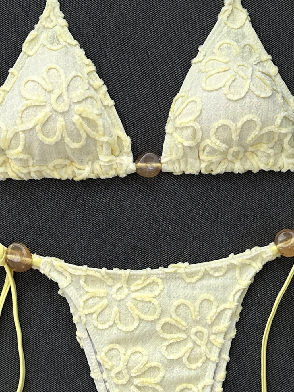 Sexy Yellow 3D Flower Micro Bikini 2026 Women Hole Out Stone Strap Push Up Bra Thong Swimsuit Holiday Bathing Suit Swimwear