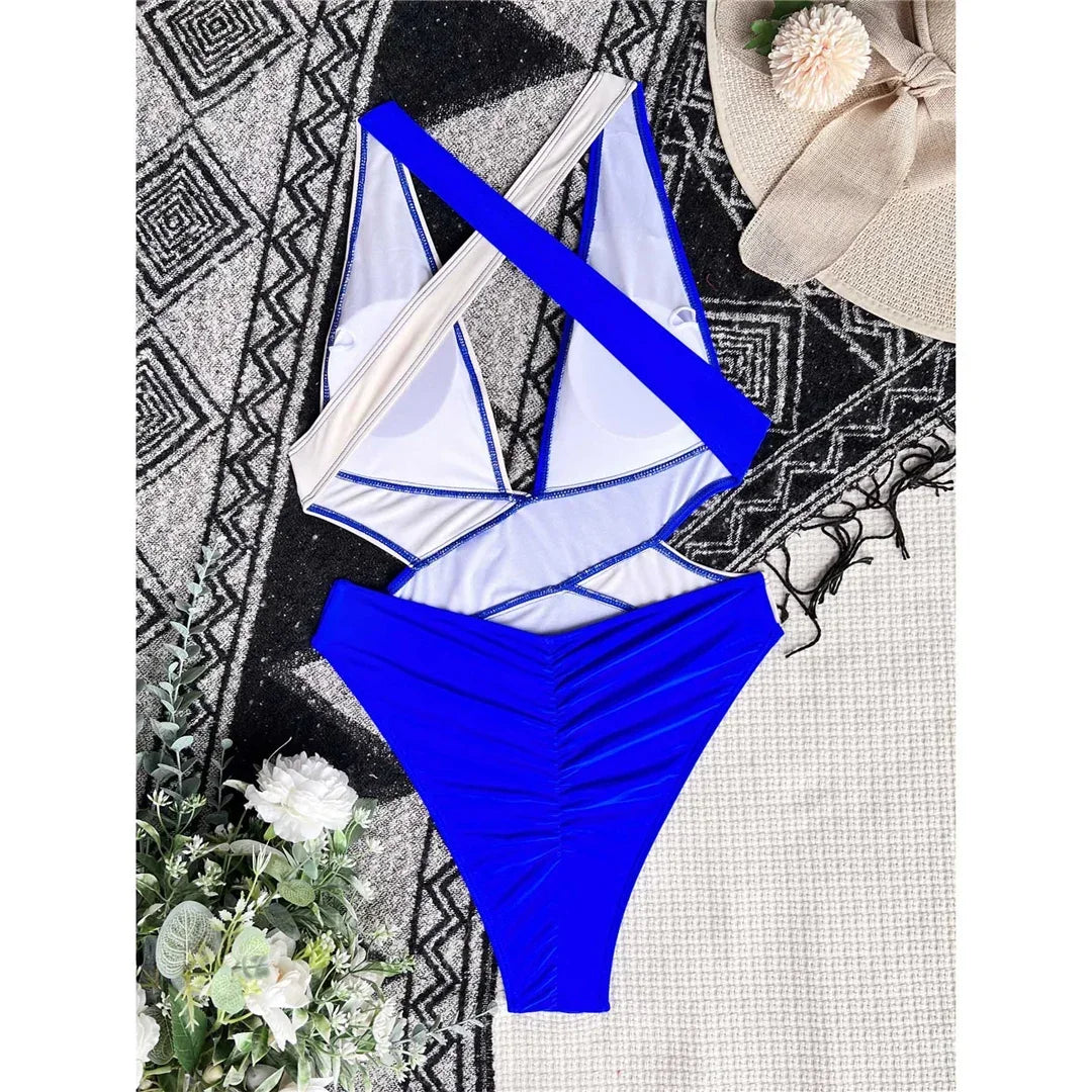 Scrunch Butt Swimsuits Deep V Neck Cross Backless One Piece Swimsuit Women Swimwear Female Monokini High Cut Bathing Suit Swim