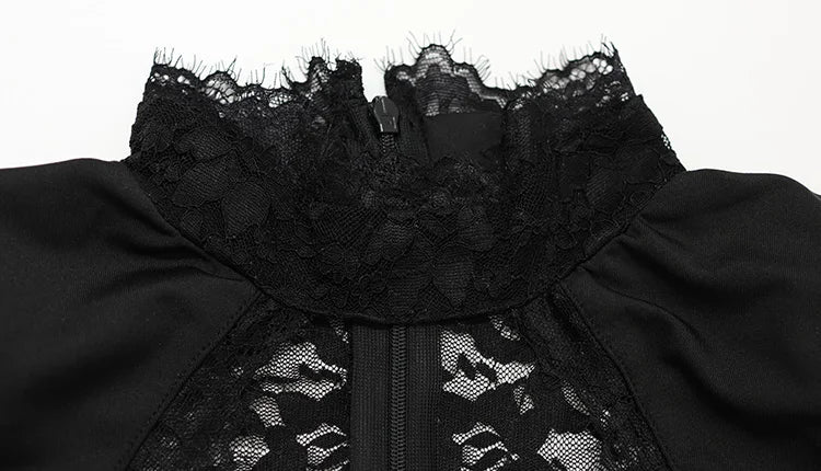 Ahagaga Sexy Patchwork Dresses For Women Short Sleeves Sheath Pleated Slim Fit Hollow Out Lace Basic Trend Streetwear Vestidos