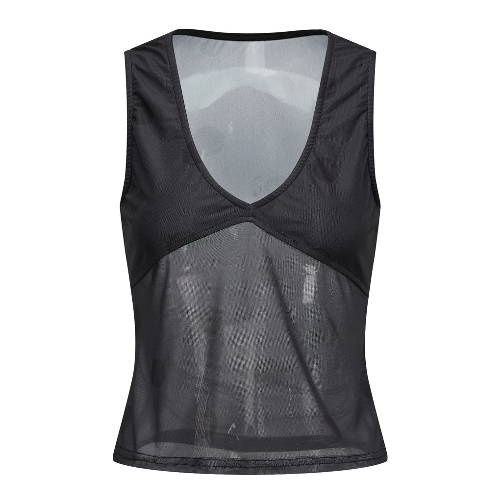Summer Women Dots See-through Mesh Tank Tops V-neck Slim Fit Vest Fashion Club Sleeveless Shirts Streetwear