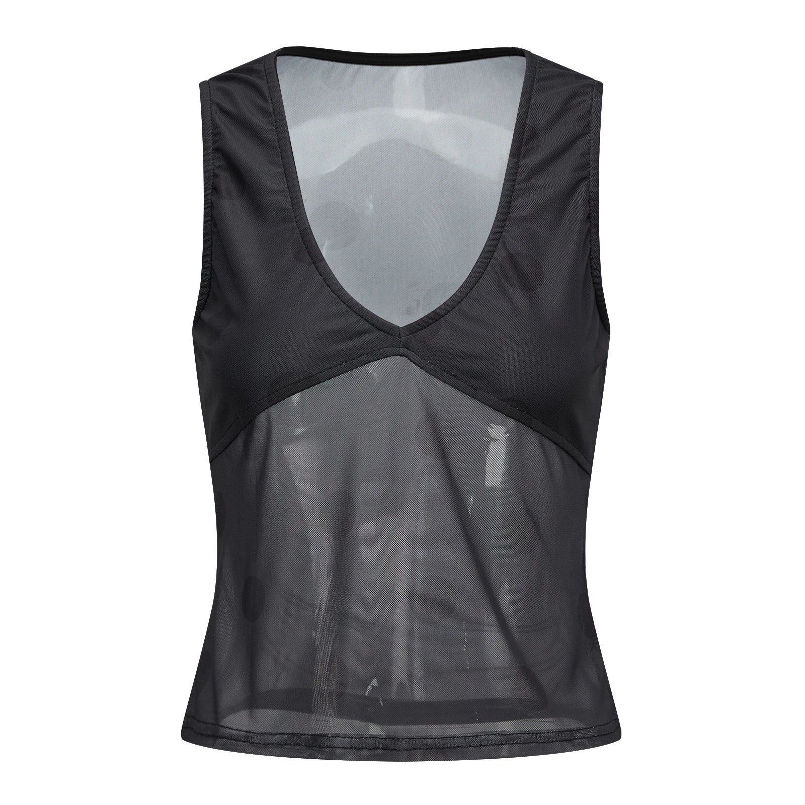 Summer Women Dots See-through Mesh Tank Tops V-neck Slim Fit Vest Fashion Club Sleeveless Shirts Streetwear
