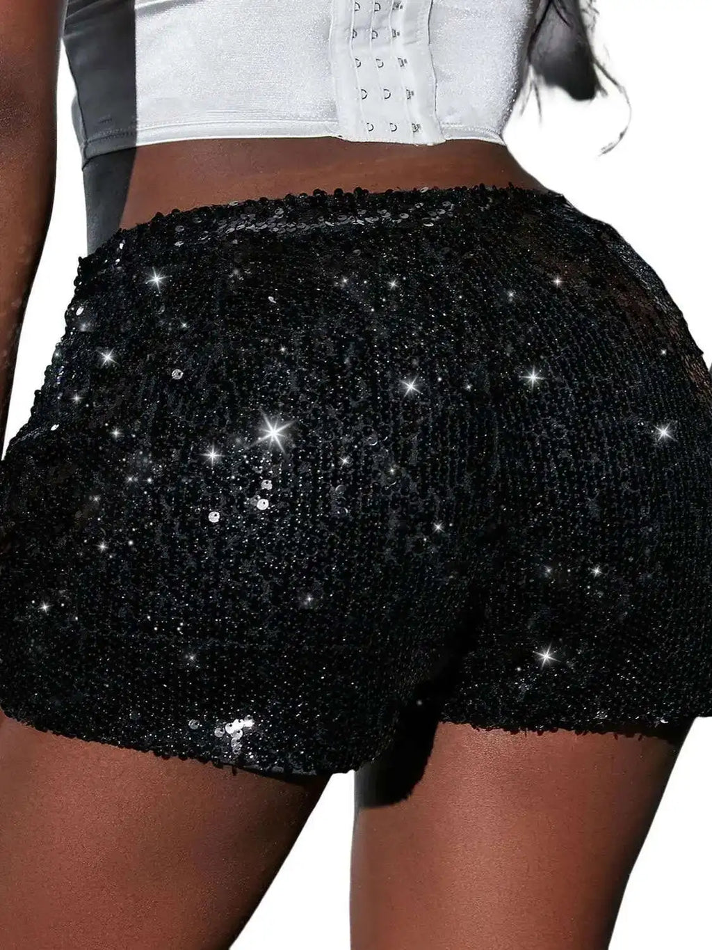 New Versatile Sequins High Waist Shorts Casual Shorts Bar Dance Performance Shorts Shine Zipper Sexy Pure Desire Nightclub XMWV