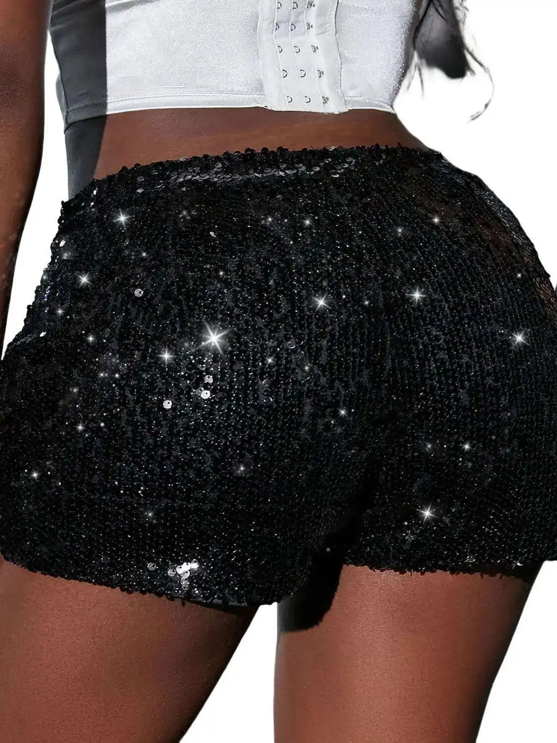 New Versatile Sequins High Waist Shorts Casual Shorts Bar Dance Performance Shorts Shine Zipper Sexy Pure Desire Nightclub XMWV