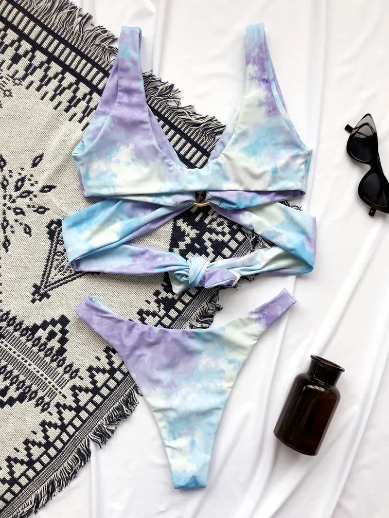 Sexy Adjustable Rings Cross Bandage Bikini Female Swimsuit Women Swimwear Two-pieces Bikini set Bather Bathing Suit Swim Lady