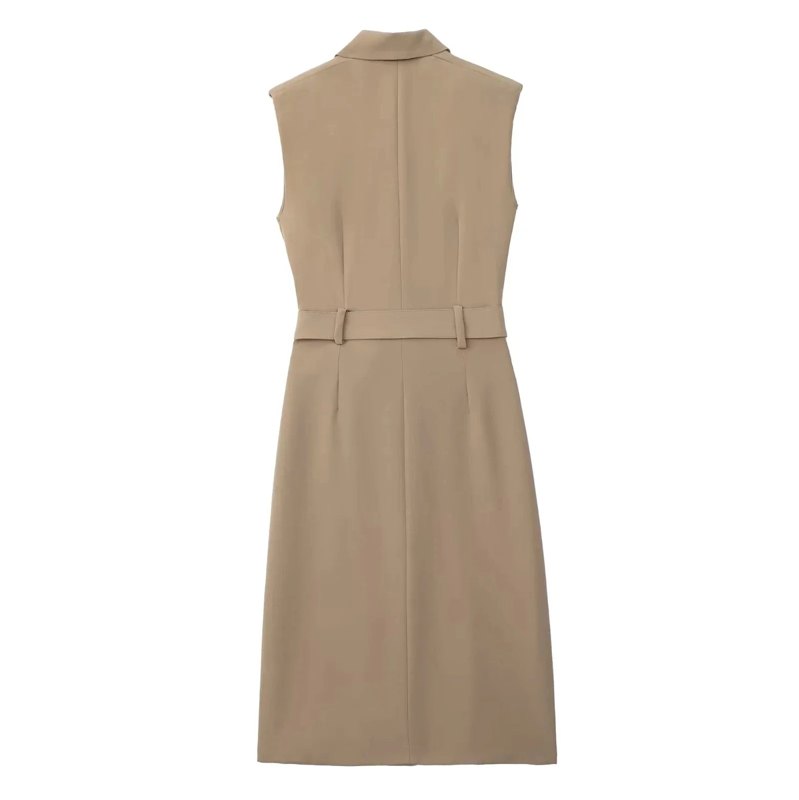 Foridol Khaki Double Breasted Sleeveless Office Windbreaker Style Dress Turn Down Collar Lady Elegenta Vintage Belt New Vestidos
