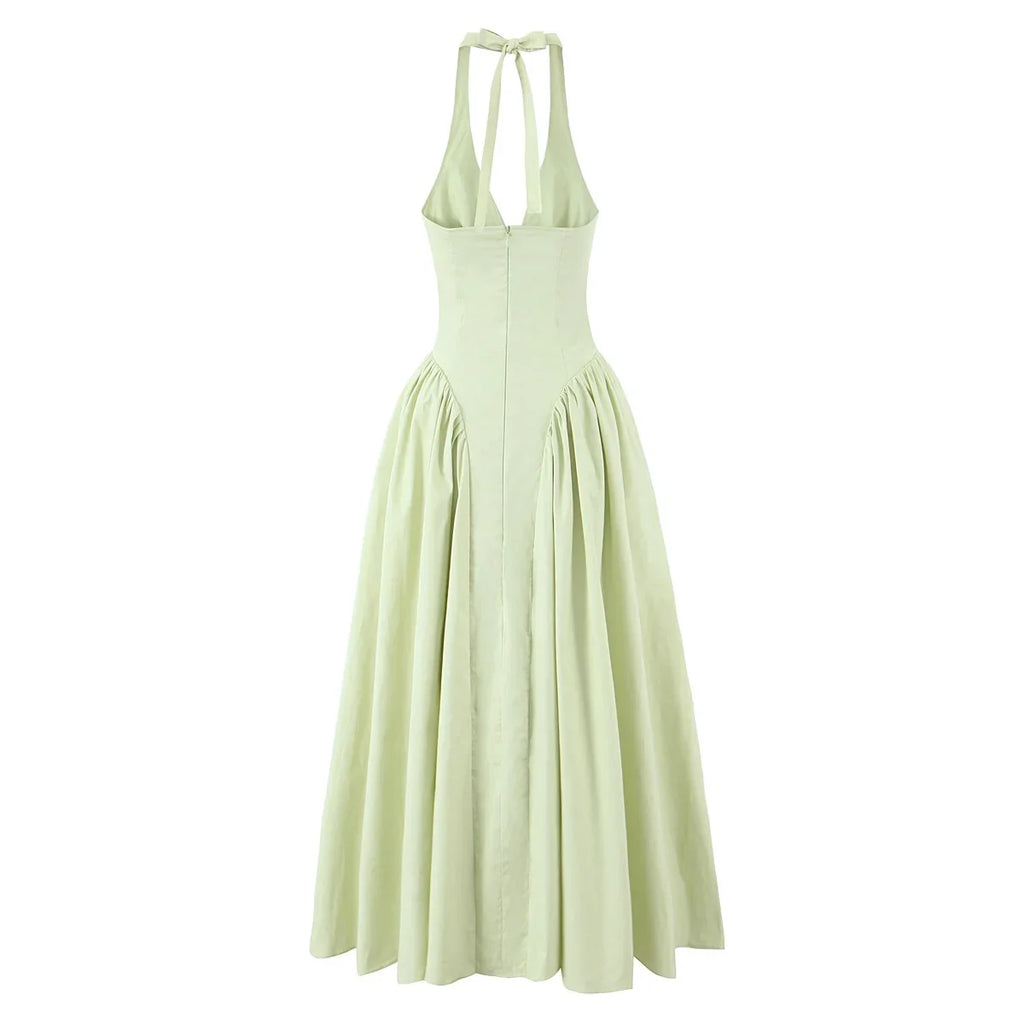 Foridol Summer Spring White Cotton Women's Dress Backless Halter Midi Party Dresses Elegant Vinatge A-line Vestidos 2025 New In