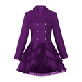 Women Double Breasted Victorian Steampunk Blazer Coat Gothic Tuxedo Tailcoat Jacket with Lace Hem Halloween Uniform Costume
