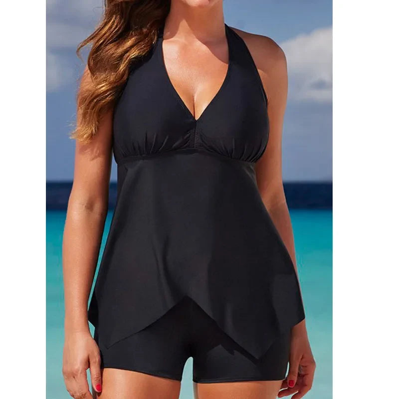 DEKA Deep V Neck Tankini Set Sports Plus Size Bikini Large Swimsuit Female Shorts Swimwear Swimming Beach Wear Bathing Suit