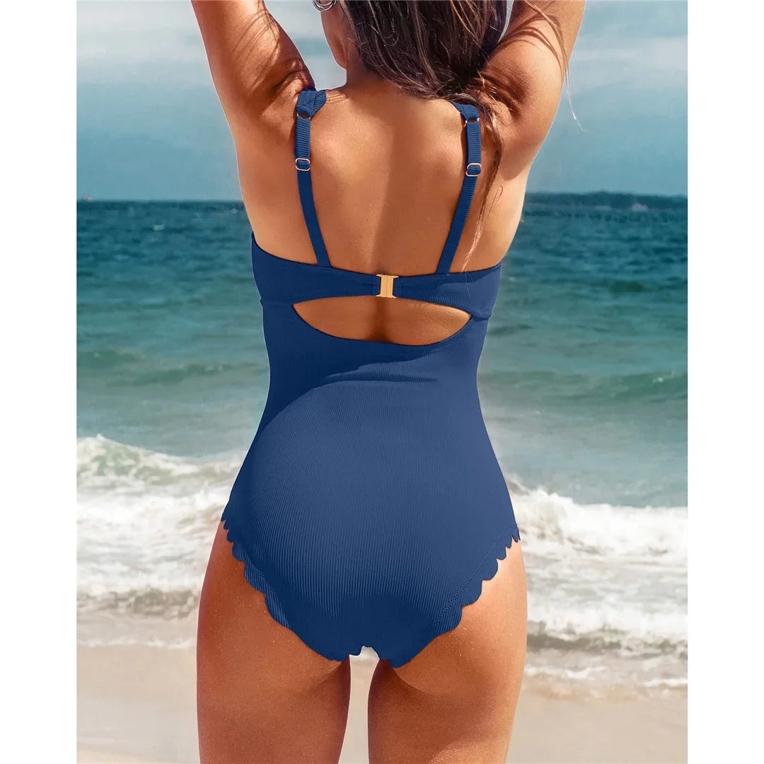 S - XXL 11 Colors Ribbed Frilled Women Swimwear One Piece Swimsuit Female Backless High Leg Cut Bather Bathing Suit Swim K7097