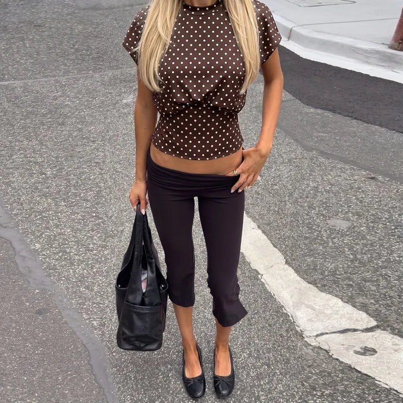FDYOUI Women's O-neck Polka Dot T-shirt 2026 Summer O-neck Drop-sleeve Tunics Tops Fashion Loose Corset Tee Shirts Female Top