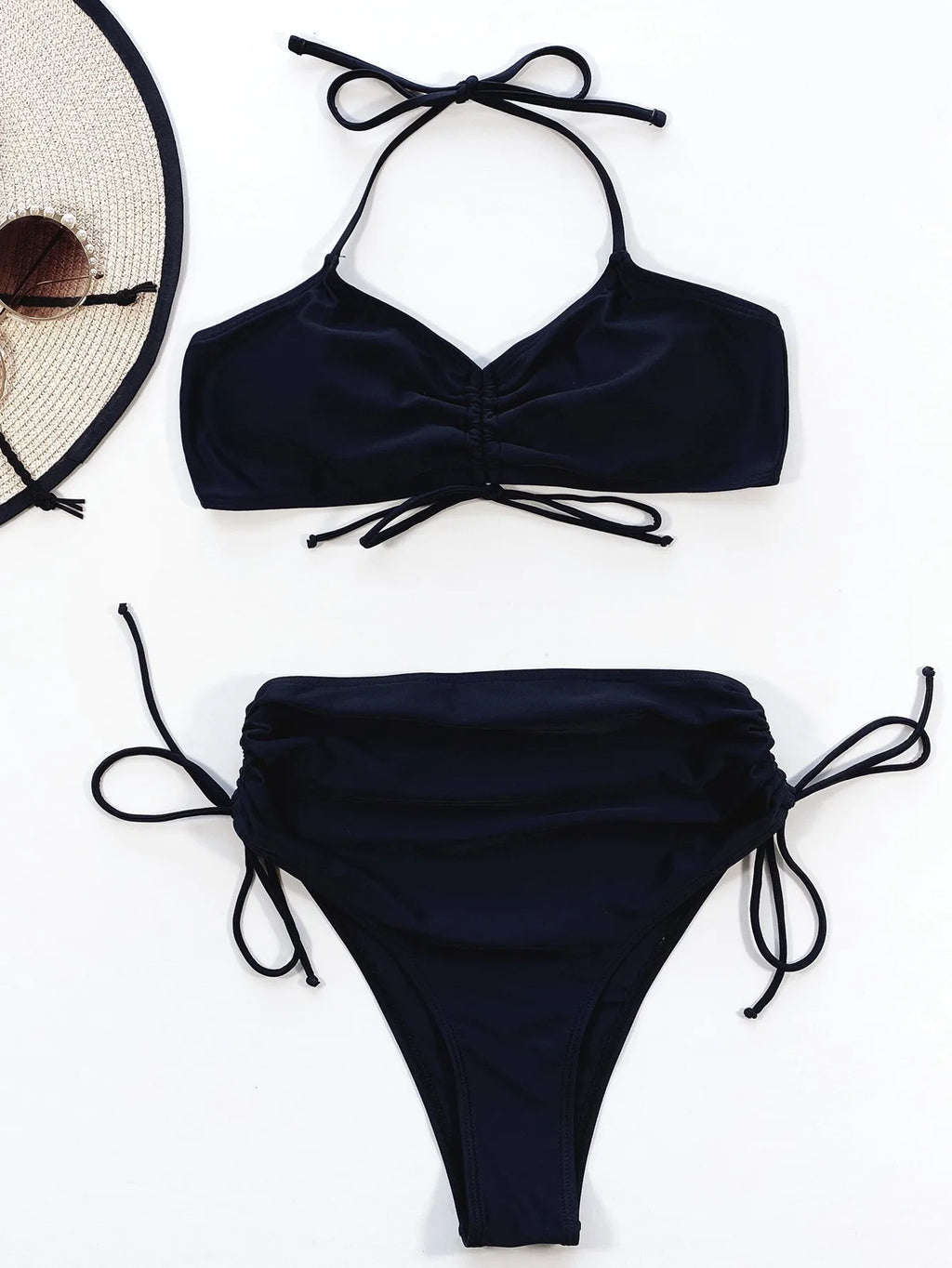 Bikini 2026 Sexy Black Drawstring High Waist Halter Swimwear Swimsuit Women Bikinis Set Bathing Suit Beach Bikini Female Push Up