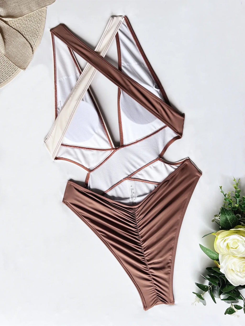 Deep V Neck One Piece Swimsuit Women Solid Red Black Criss Cross Backless Pleate Thong Bikini 2026 Beach Bathing Suit Swimwear