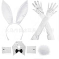 Easter Bunny Girl Cosplay 3-Piece Prop Set - Satin Headband Fluffy Rabbit Tail for Halloween Christmas