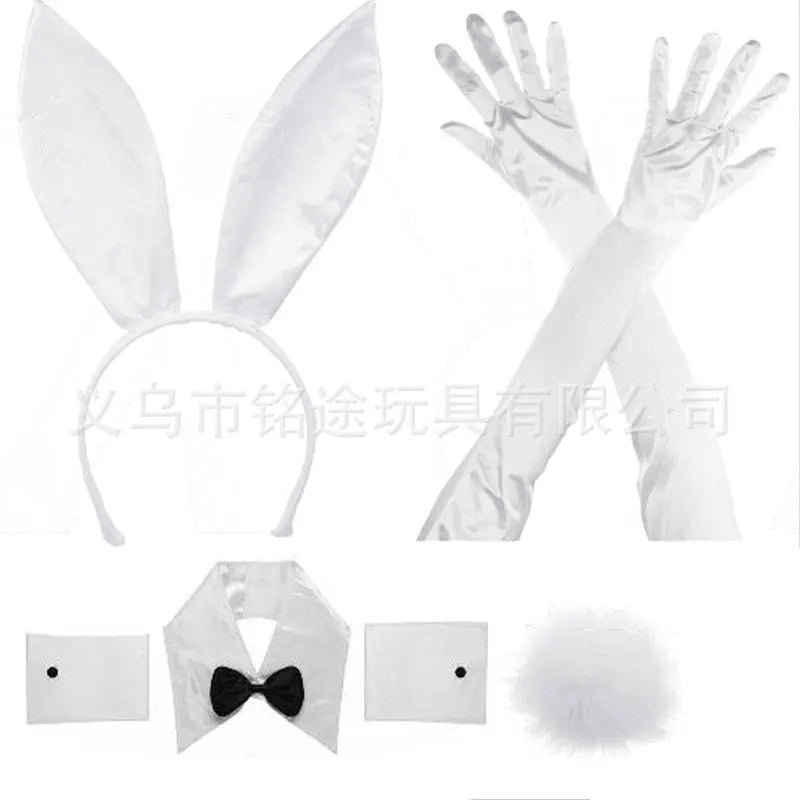 Easter Bunny Girl Cosplay 3-Piece Prop Set - Satin Headband Fluffy Rabbit Tail for Halloween Christmas