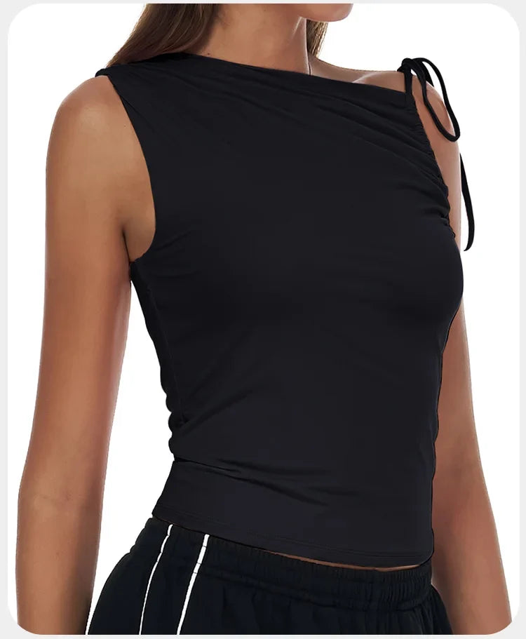 Sexy Shoulder Yoga Top Sleeveless Fitness Women Solid Color Gym Shirt Breathable Quick Dry Running Vest Sportswear