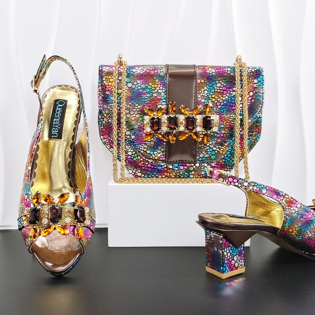 Doershow High Quality African Style Ladies Shoes And Bags Set Latest sky blue Italian Shoes And Bag Set For Party 1-1