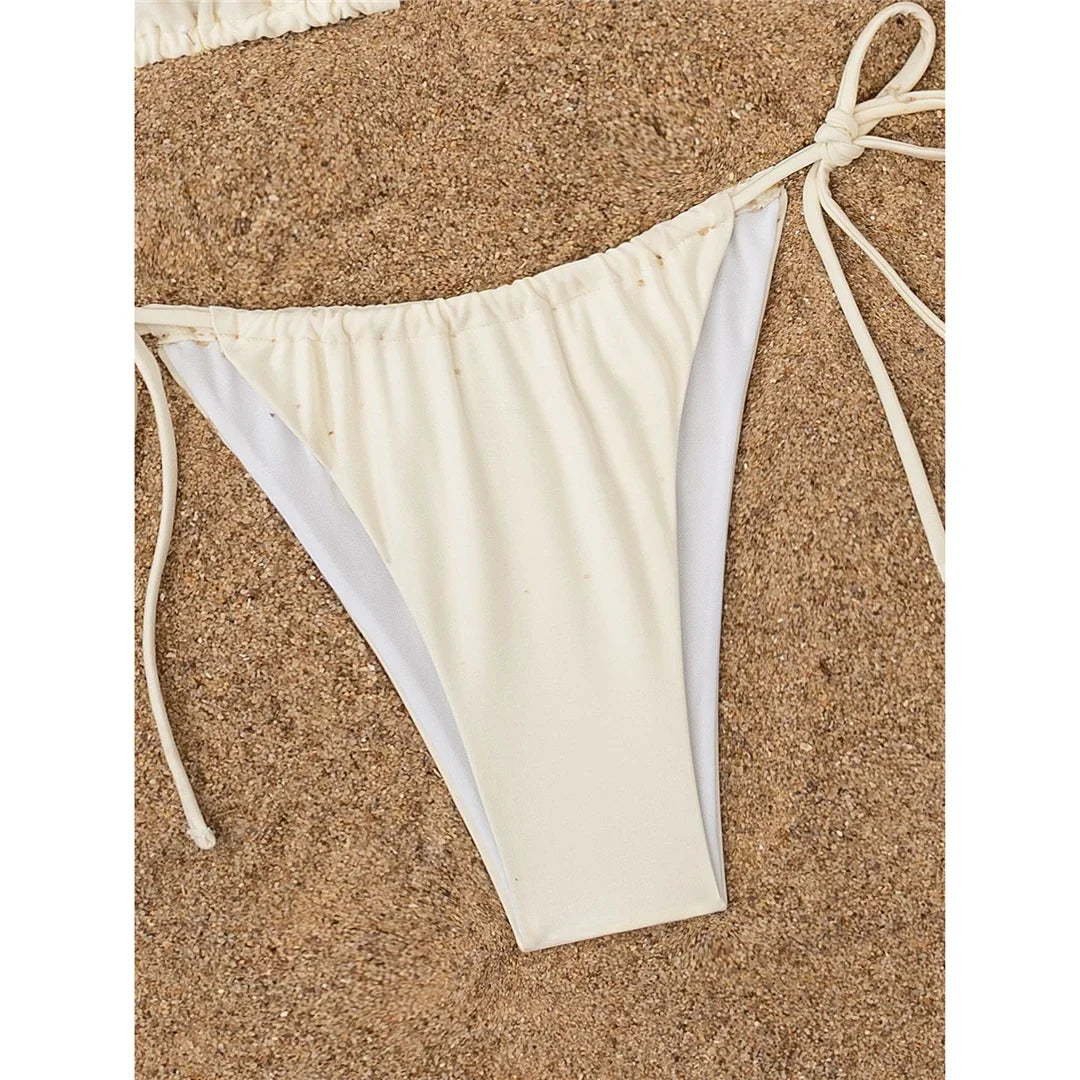 Coconut tree Printed Halter Bikini Female Swimsuit Women Swimwear Two-Pieces Bikini Set Padded Bather Bathing Suit Swim V7308