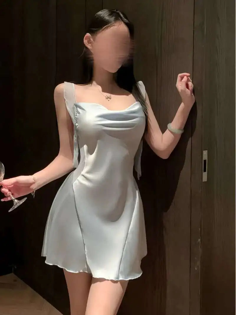 New girls' suspender pink chiffon patchwork satin lace nightclub new sexy slim fit nightgown home satin uniform qqny dress E7BX