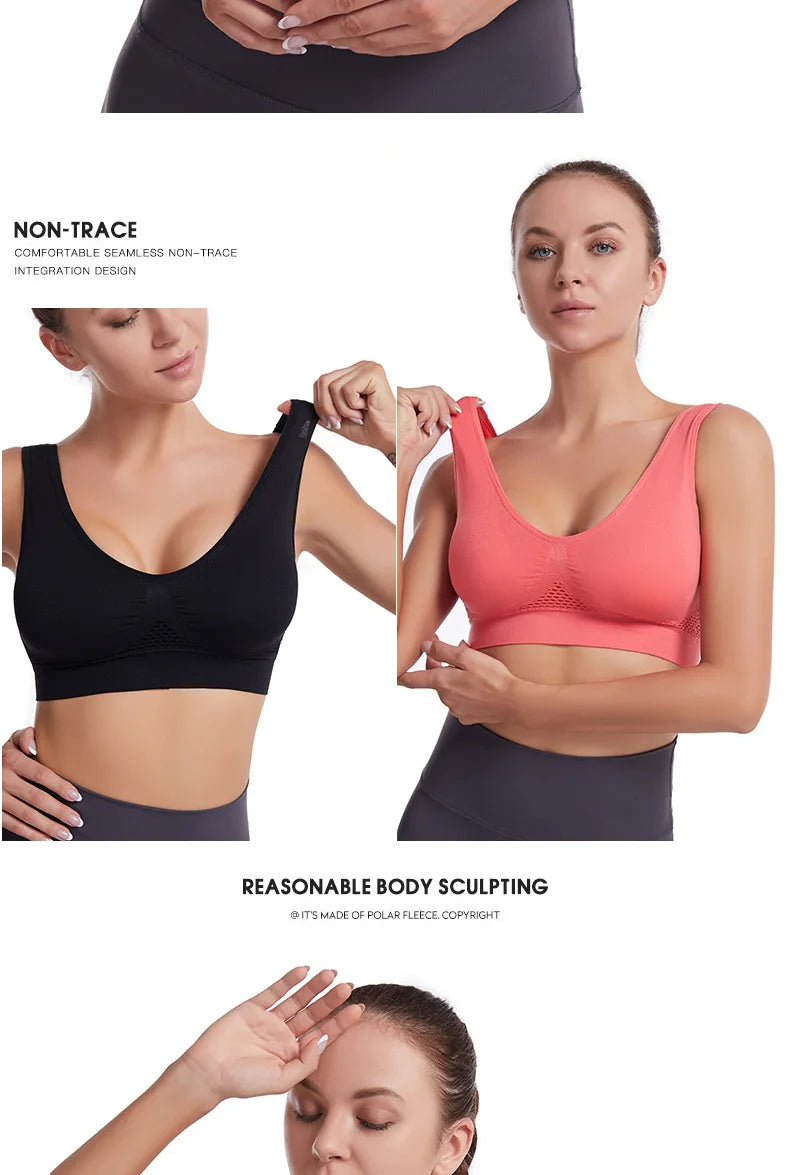 Sports Bra Women Hollow Mesh Gym Jogging Crop Top Female More Size Tops Yoga Fitness Vest Sujetador Push Up Sport Bras for Women