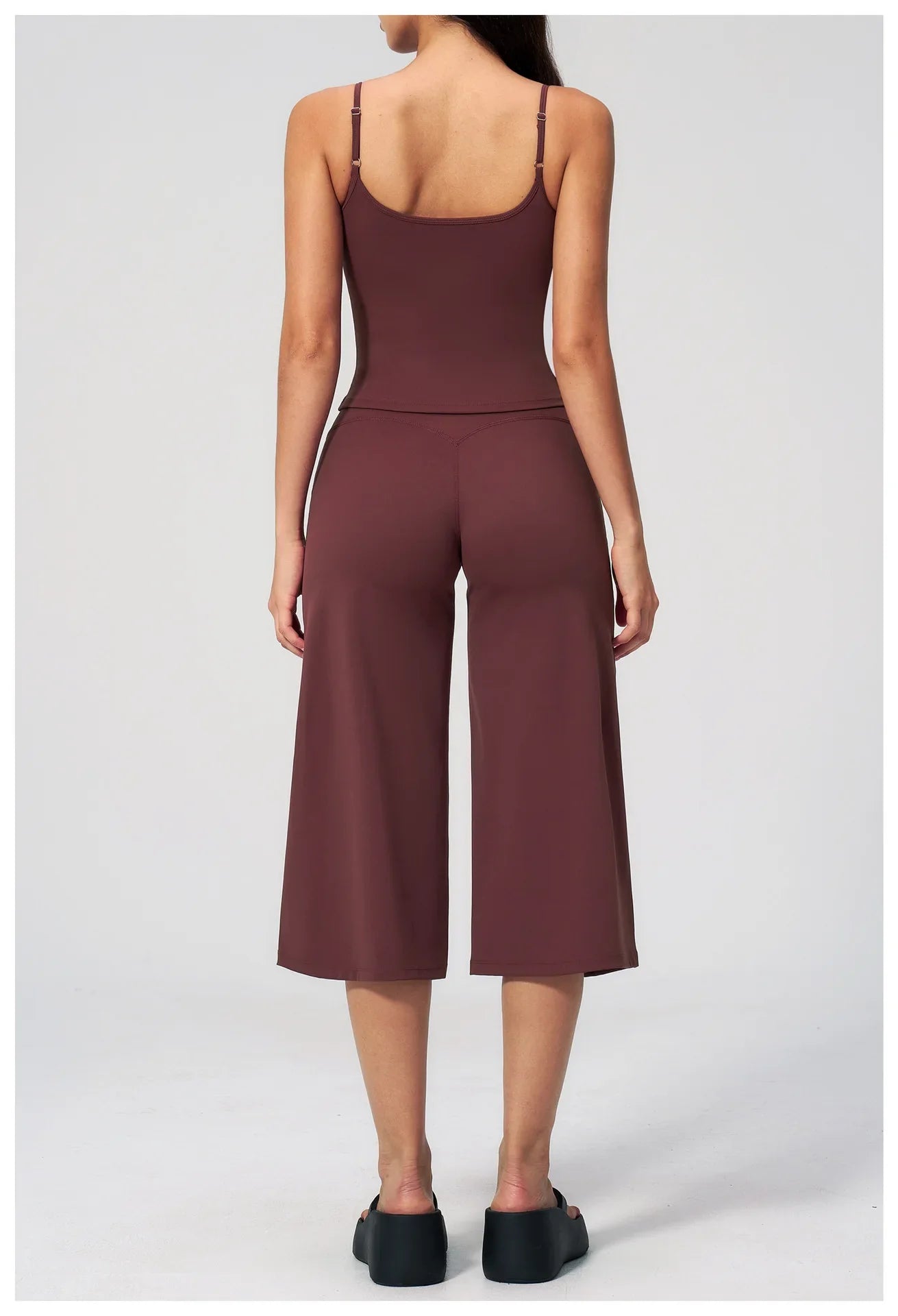 Gym Workout Yoga Sets Women Square Neck Slimming Sports Tank Top Fitness Gym Suit Outdoor High Waist Flare Pants Two-piece Set