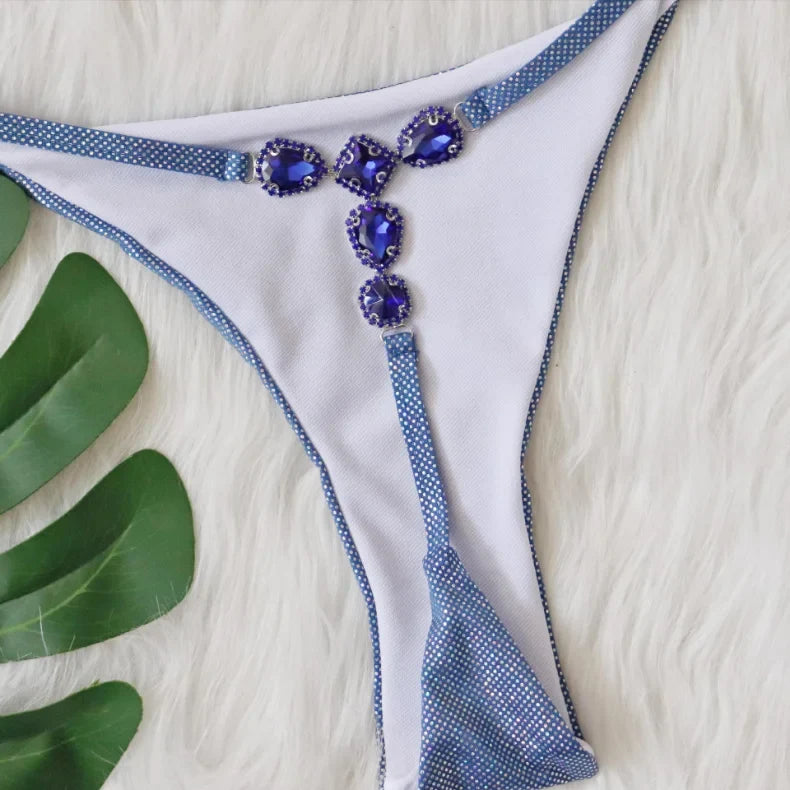 2 Colors Sexy Bikini Women Shiny Fabric Crystal Diamond G-string Swimwear Swimsuit Bikinis Set Bathing Suit Bikini Luxe Female