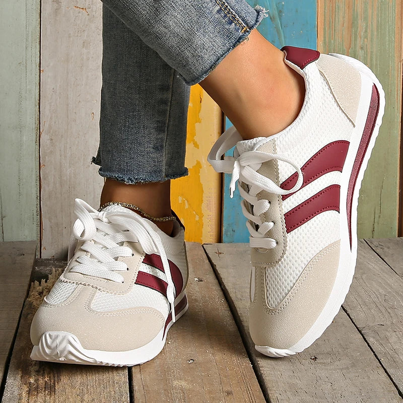 Spring Autumn Patchwork Women's Sneakers 2025 New Striped Platform Spprt Sneakers Women Comfort Plus Size Non Slip Running Shoes