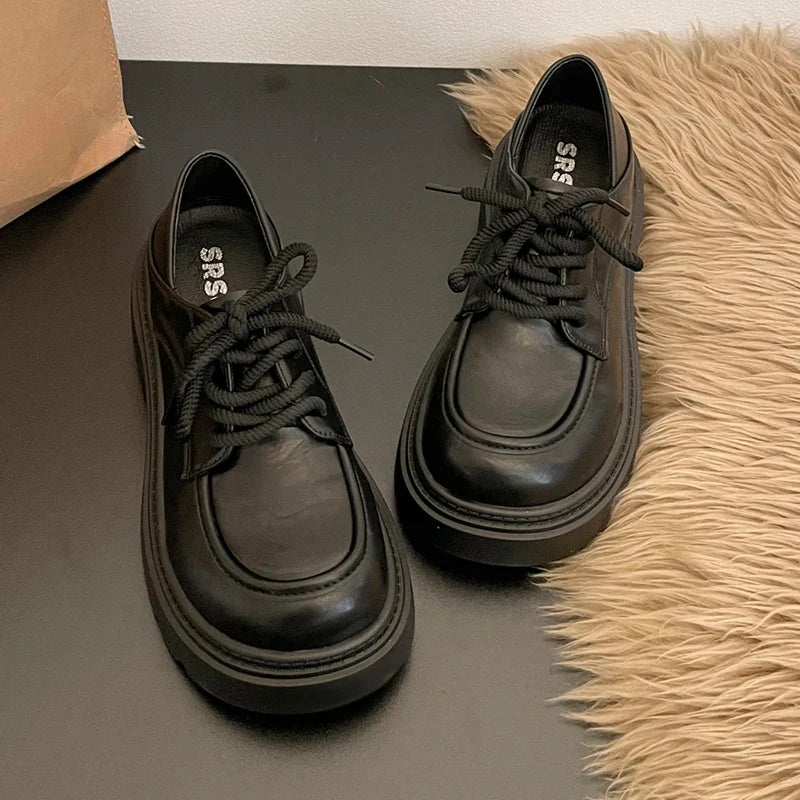 Elegant Lace-Up Platform Loafers for Women 2026 British Style High Heels Oxford Shoes Woman Preppy Style Pu Leather Shoes Female